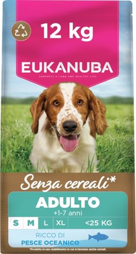 EUKANUBA Cibo secco per Cani senza cereali con pesce per razze di taglia piccola e media - Alimento secco premium privo di cereali per Cani adulti, 12 kg