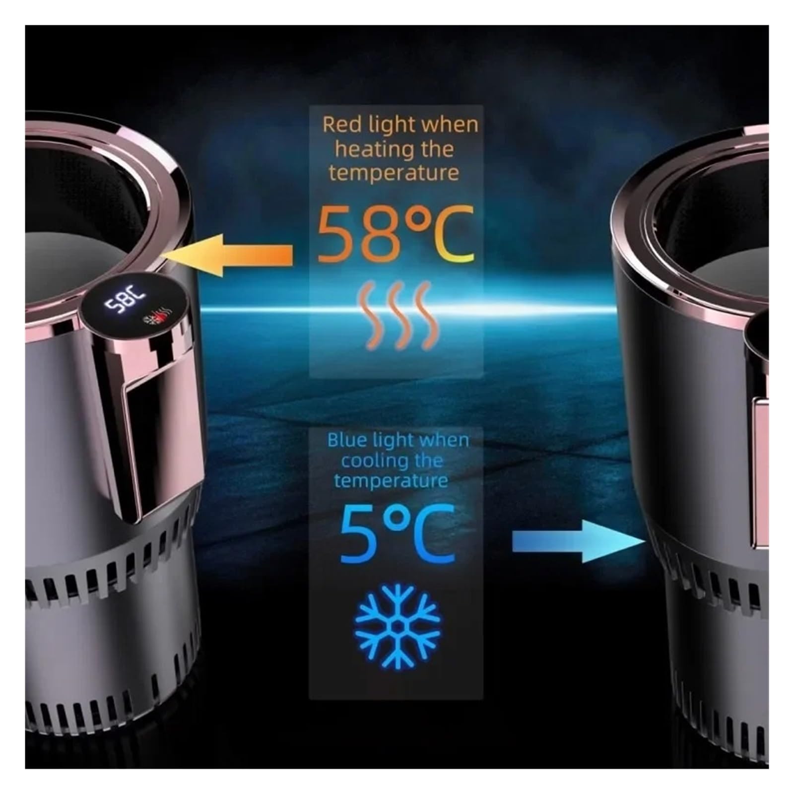 Porta Vasos Universal Coche Soporte Bebidas Frías Calientes 2 En 1 Coche Refrigeración Rápida Hogar Refrigeración/calefacción Pantalla Táctil Taza Portas Botellas Coches(Black Rose Gold)