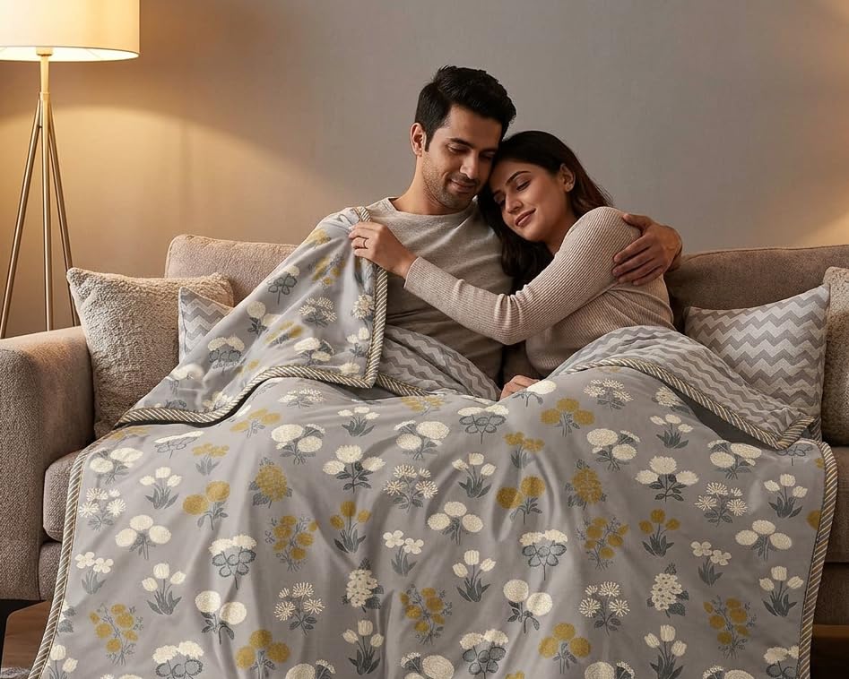 Image of 3-Layered Pure Cotton Reversible Dohar for Single Bed 60 x 90 Inches | Super Soft Lightweight AC Blanket /Quilt | All-Season Comfort & Washable Printed Cotton Dohar (Pack of 2) - Design 5