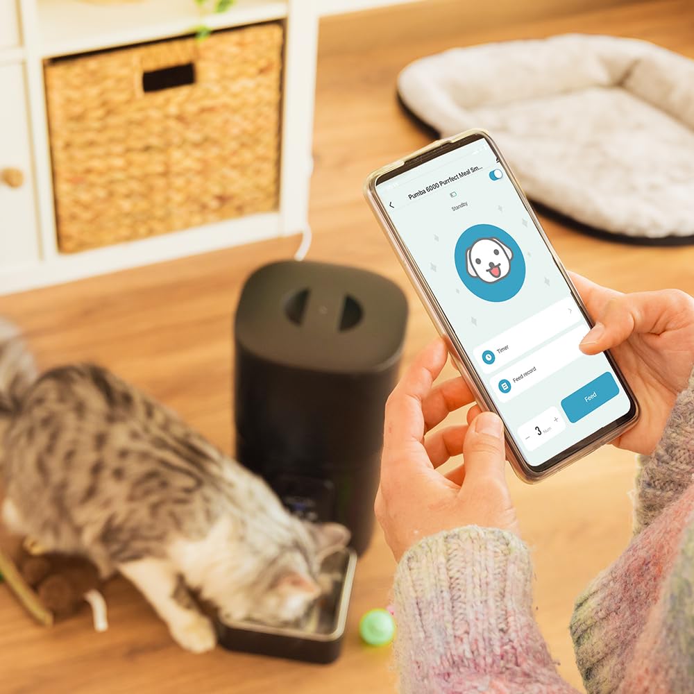 Cecotec Comedero Dispensador Automático para Mascotas con Control WiFi Pumba 6000 Purrfect Meal Smart. 6 litros de Capacidad, Control de Porciones, Comida de hasta 10mm, Cuenco de Acero INOX