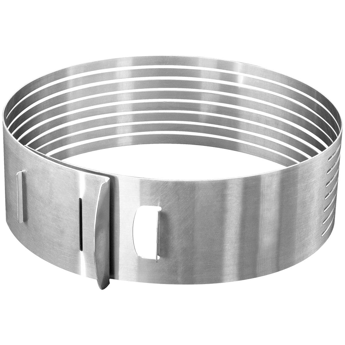 Zenker 7701 Cercle à pâtisserie pour trancher les gâteaux à étages, cercle à gâteau, trancheur à gâteau réglable, Acier inoxydable, Argent, 28 cm