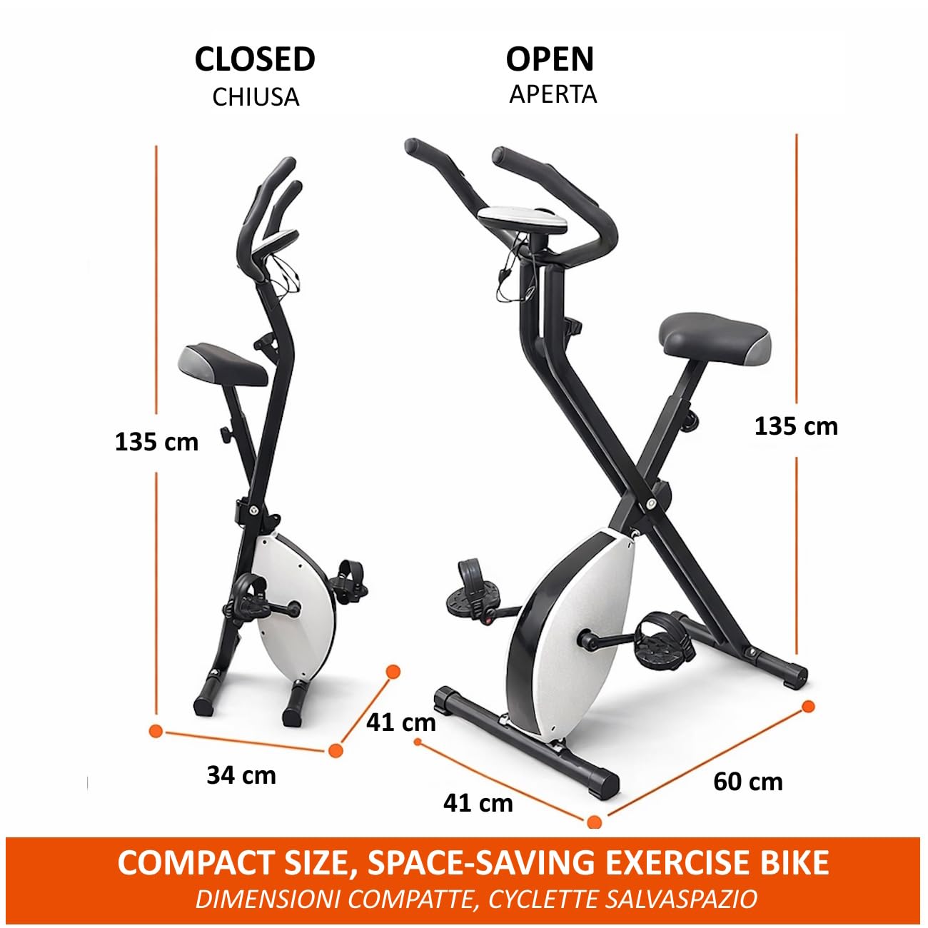 FFitness Cyclette Pieghevole Salvaspazio X-Bike F-Bike Training con Resistenza Regolabile e Display multifunzione