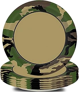 SHUYU 7 inch Army Camo Party Plates 50 pcs Disposable Round Camouflage Paper Plates Hunter Themed Birthday Party for Kids, Outdoor Family Picnic,Hunting Military Eco-Friendly Decorations