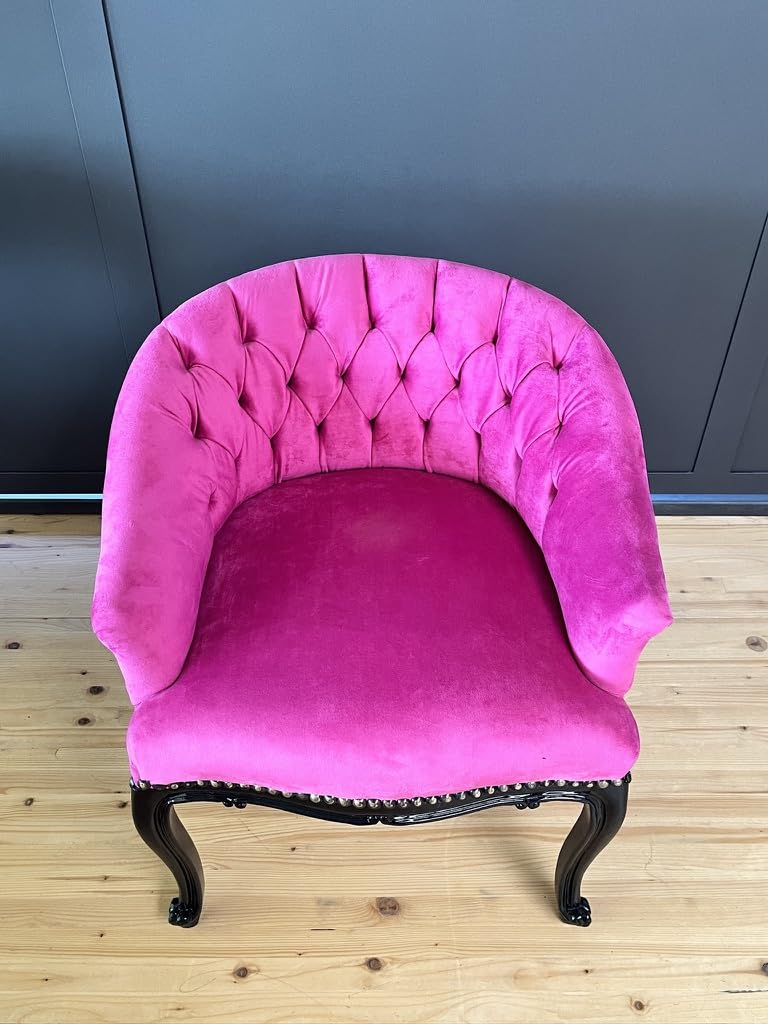 CasAmin Home & Living Cocktailsessel im Französischen Barockstil, Fuchsia Farbe Samt, Nostalgischer Barstuhl, Getufteter Samt Hot Pink für die Inneneinrichtung des Wohnzimmers