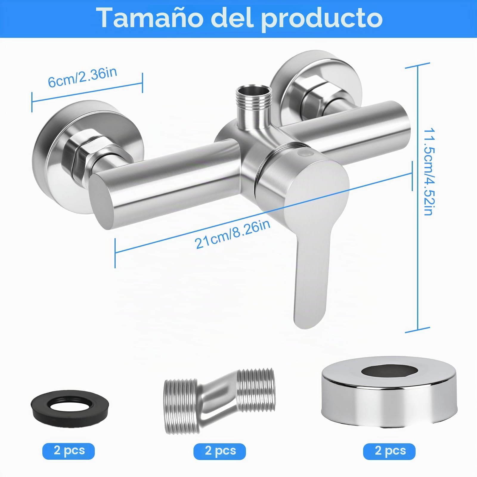 Grifo de ducha monomando, grifo mezclador para ducha montaje en pared, grifo de ducha de pared para baño, grifo de bañera de acero inoxidable 304, G ½ salida de agua hacia arriba
