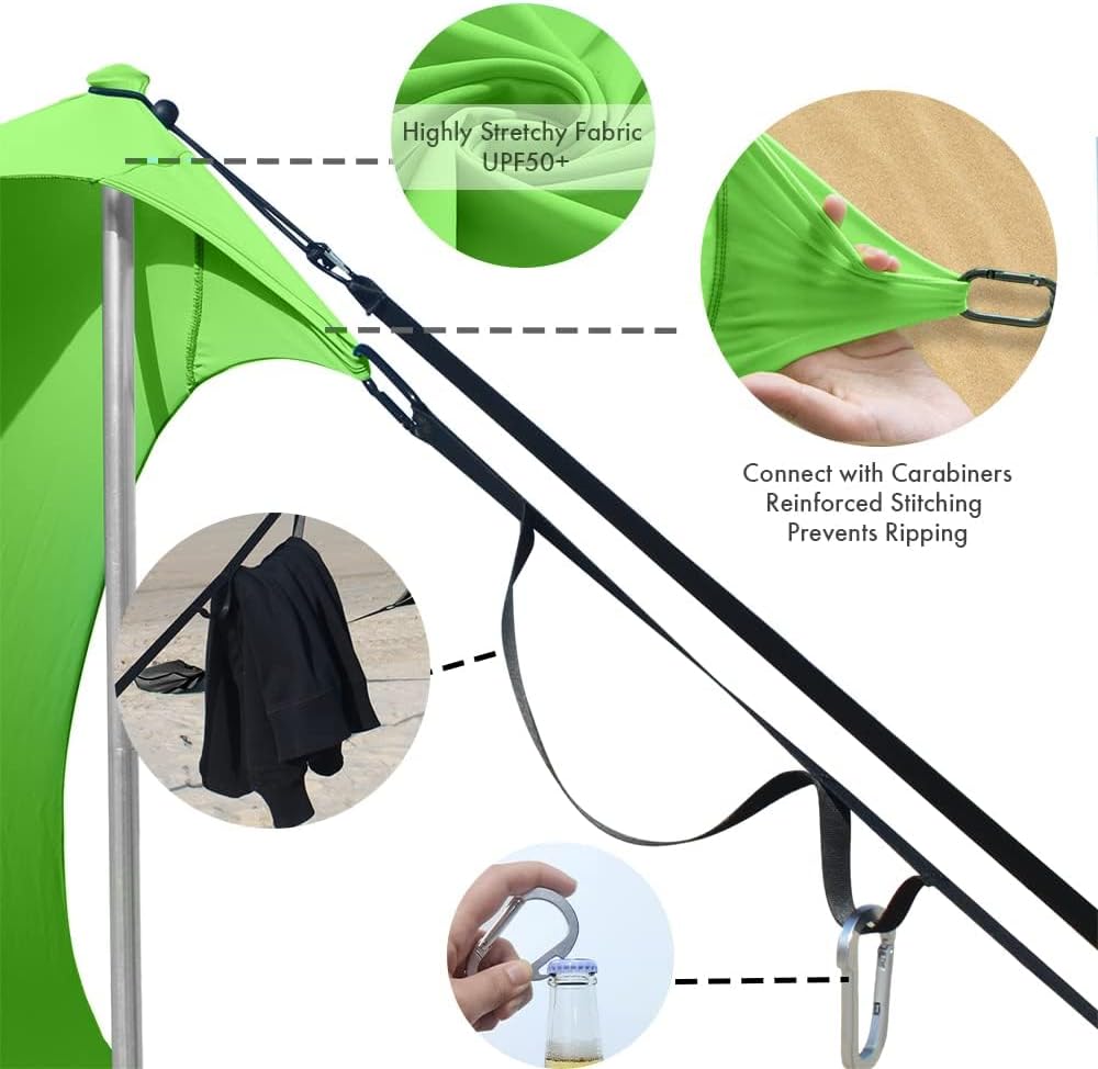 Beach Canopy Windproof Design, Sun Shelter UPF50+ Portable Family Tent with 6 Sandbags Anchors 10x10 FT 2 Pole Pop Up Outdoor Shelter for Beach, Camping, Fishing, Backyard