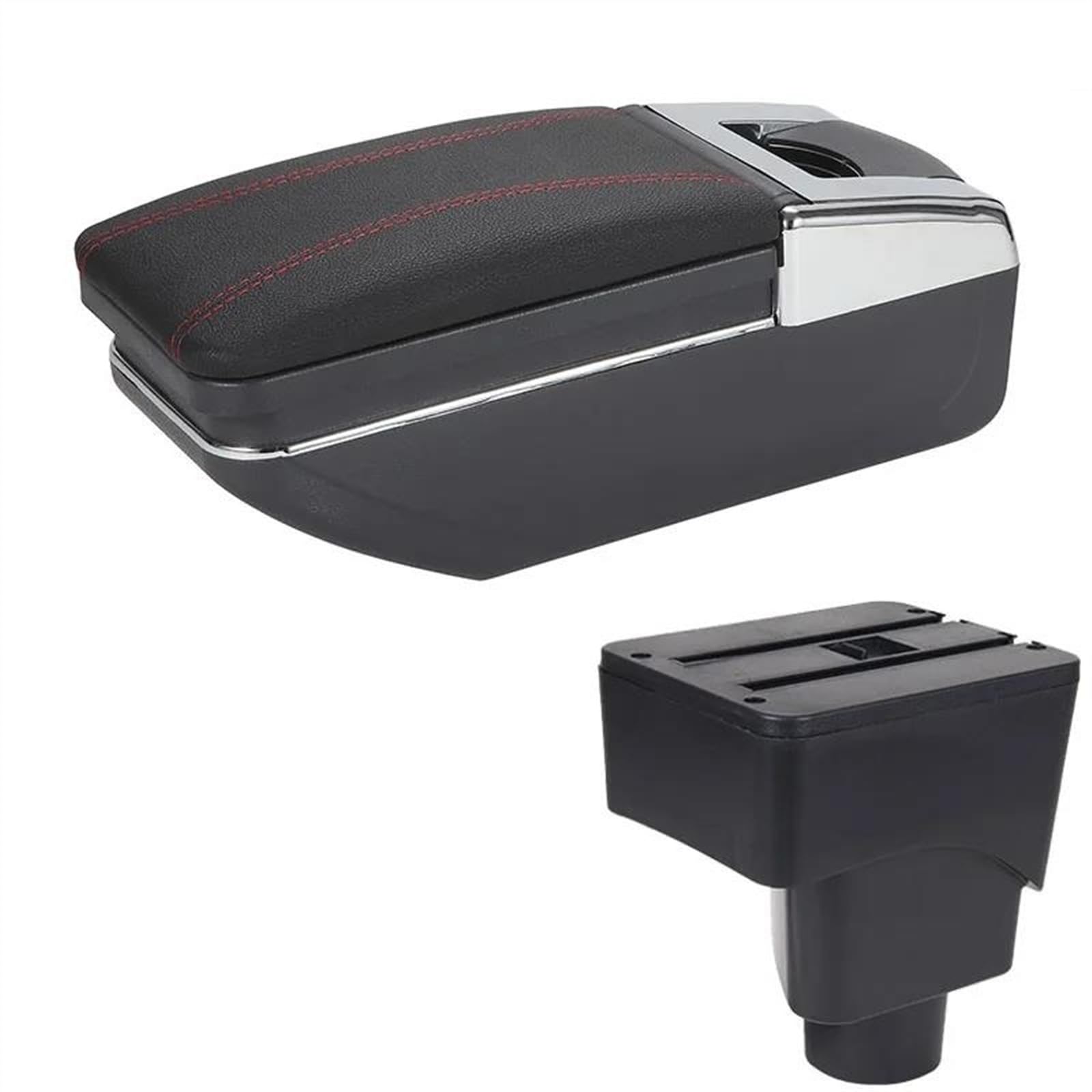 NOHEEU Car Armrest Special Storage Box Modification Parts For EcoSport 2013 2014 2015 2016 2017 2018(C1 Black red No USB)