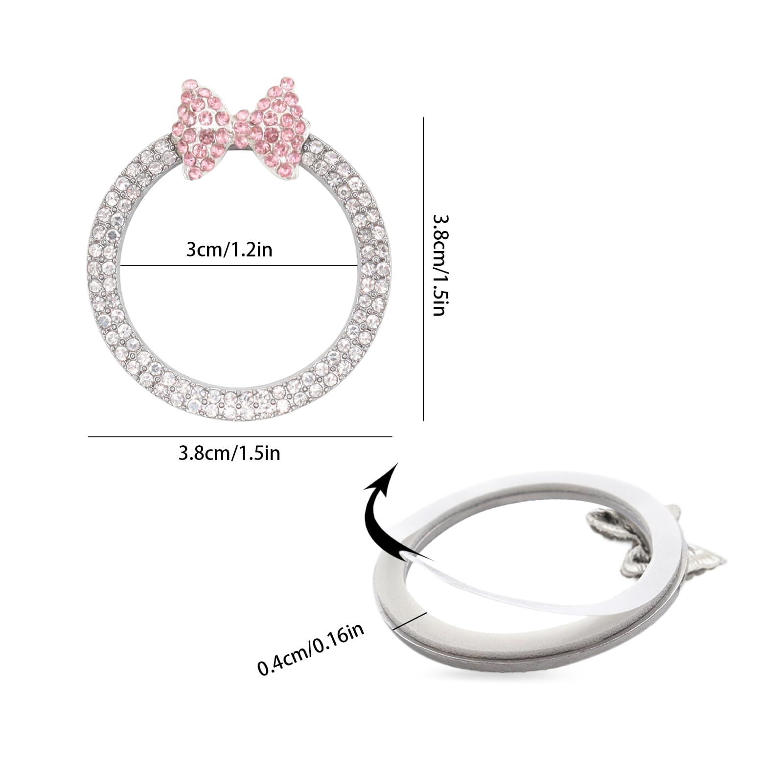Pink Bow Car Accessories Bow Tie Engine Start Button Ring Bling Girly Silver Rhinestone Ring Start Stop Button — view 3
