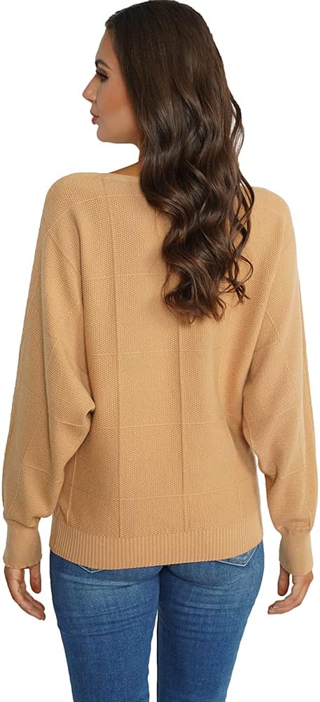 Ckikiou Spring Fall Boat Neck Batwing Soft Knitted Sweater for Women Casual Loose Dolman Sleeve Ribbed Pullover Top - Image 6