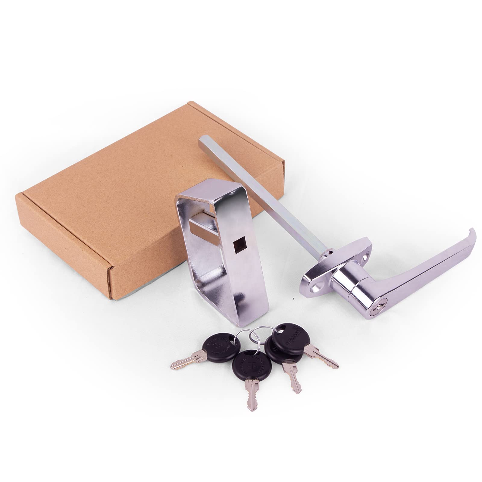 CIN&GO Shed Door Latch L-Handle Lock Kit with 4 Keys, 5-1/2" Stem Storage Barn Shed Door Hardware Lock Set for Playhouses, Chicken Coops, Camper (Silver)