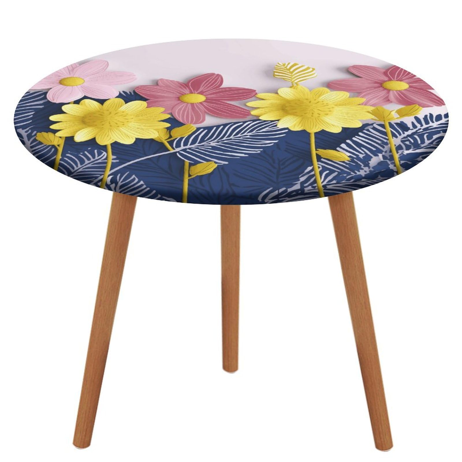 Nappe ronde imprimée fleurs 130 cm à bord élastique pour table