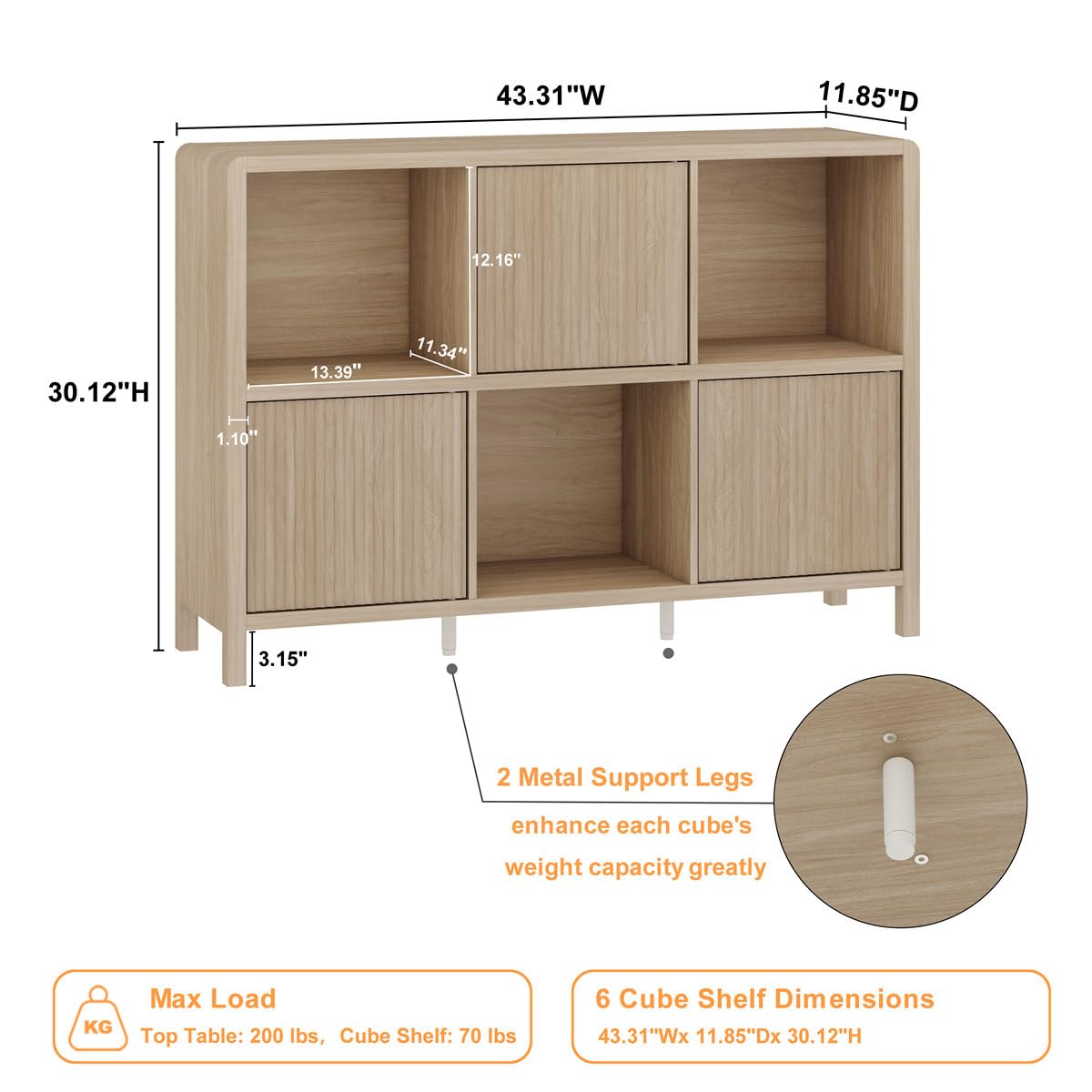 Amazon.com: FATORRI 6 Cube Horizontal Bookshelf with 3 Doors