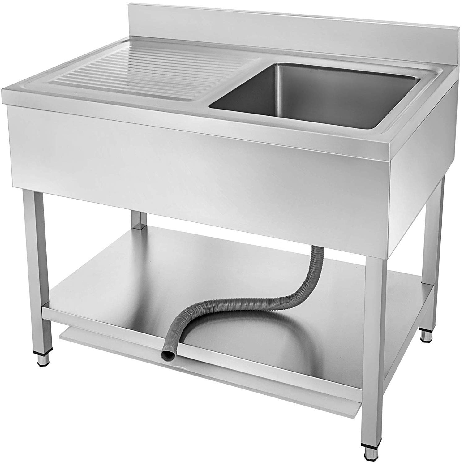Lavello da Cucina in Acciaio Inox 100 x 60 x 83,5cm, Lavelli in Acciaio con Vasca 40 x 40 x 25cm, Lavello 1 Vasca 1 Pannello Inox 201, Lavello Cucina con Mobile per Casa Ristorante Bar Mensa