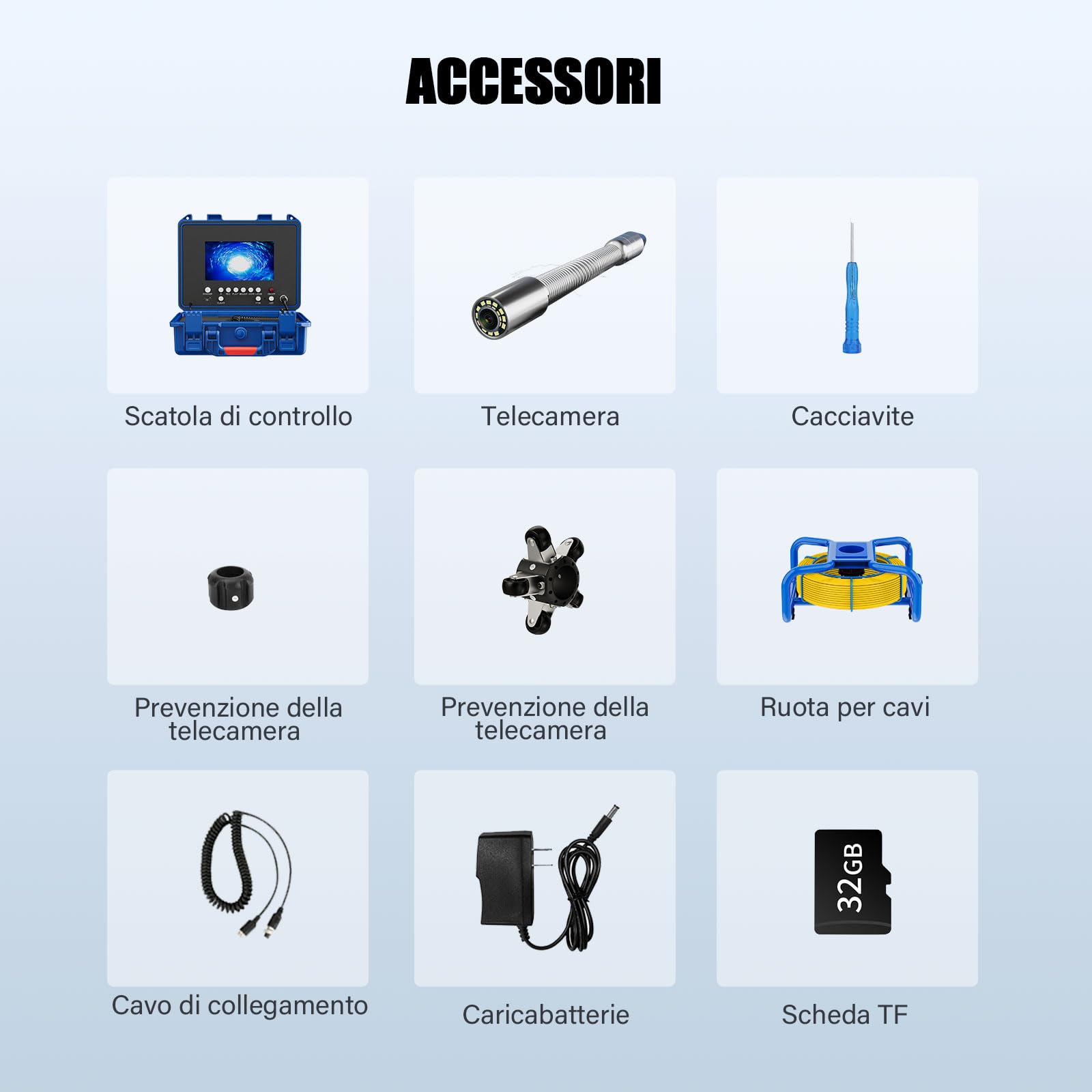 Telecamera Ispezione Tubi 30 Metri con Ricevitore 7" DVR Telecamera Endoscopica del Tubo Scarico Fognario Conduttura Industriale IP68 Impermeabile Autolivellante con Contatore di Distanza