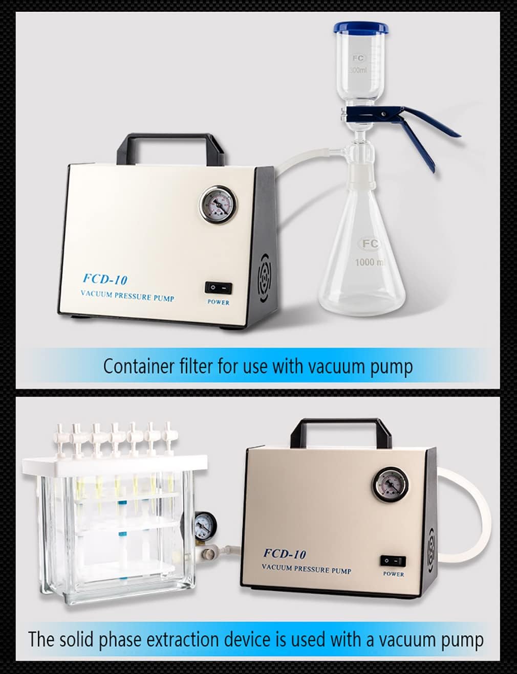 Diaphragm Vacuum Pump, Laboratory Vacuum Pump Filter Device Kit, 10L/min Fast Pumping Speed, Lab Oil Free Vacuum Pump