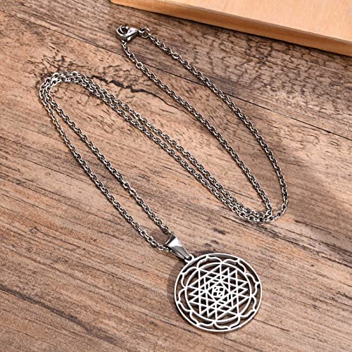 Stainless Steel Hinduism Symbol Sri Yantra Chakra Amulet Talisman Pendant Necklace, Meditation Jewelry4