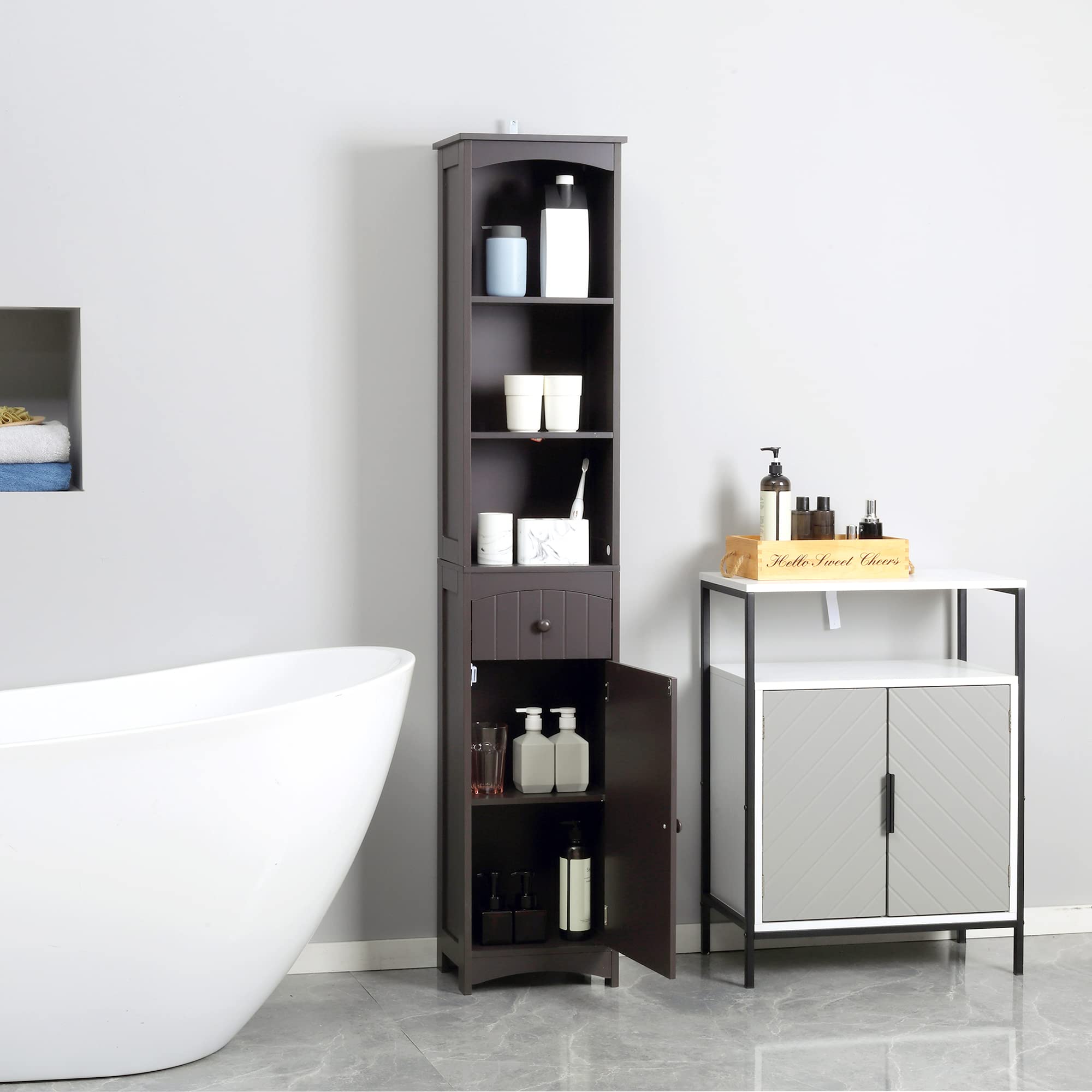 HOMCOM Bathroom Storage Cabinet, Free Standing Bathroom Storage Unit ...