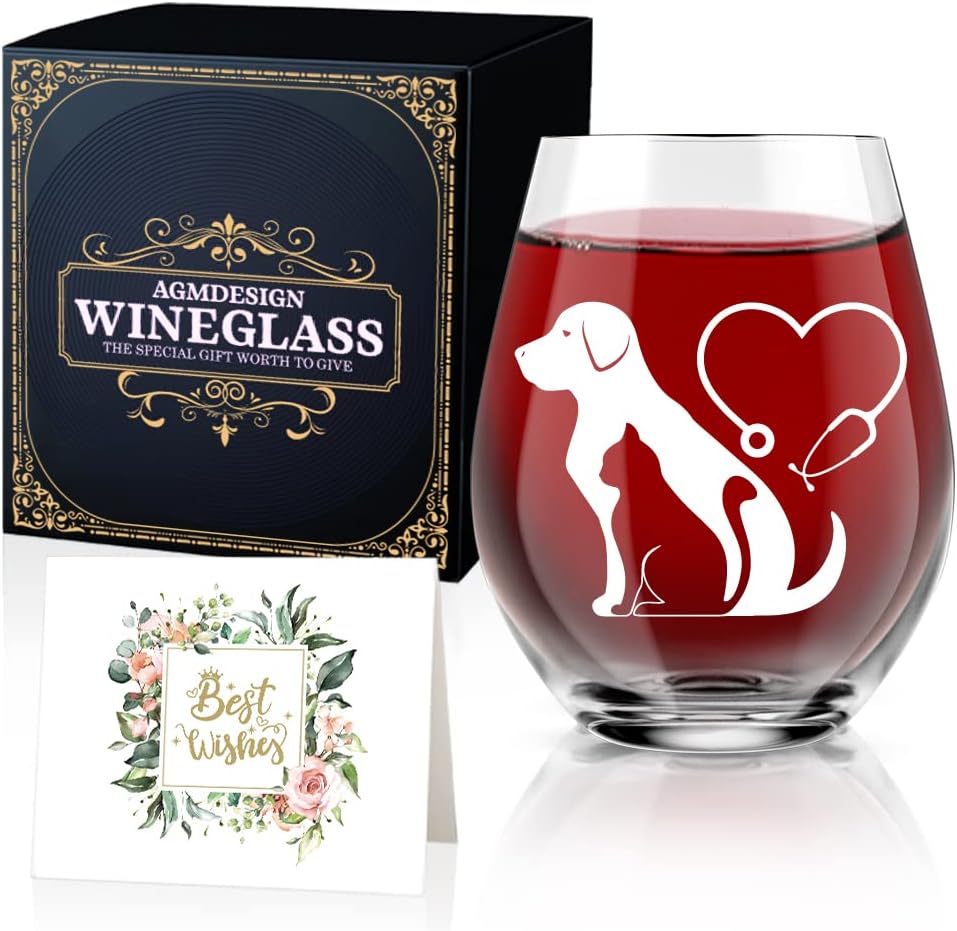 AGMDESIGN Funny Good Day Bad Day Don't Even Ask Veterinarian Wine Glass Gift Box, Double sided Wine Glass, Gift for Veterinarian Assistant Veterinary Technician Coworkers Animal Lover Graduation