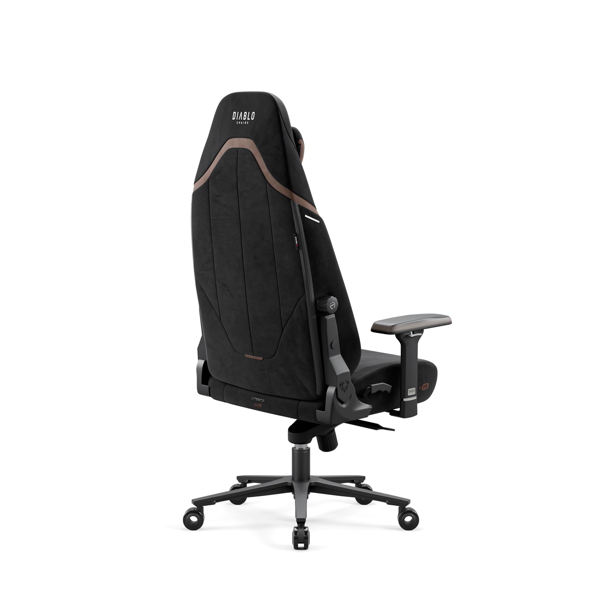Diablo X-Eye 2.0 Ultra Black – czarny fotel gamingowy z tkaniny, ergonomiczny fotel do biurka z podparciem lędźwi, magnetycznym zagłówkiem i podłokietnikami 4D