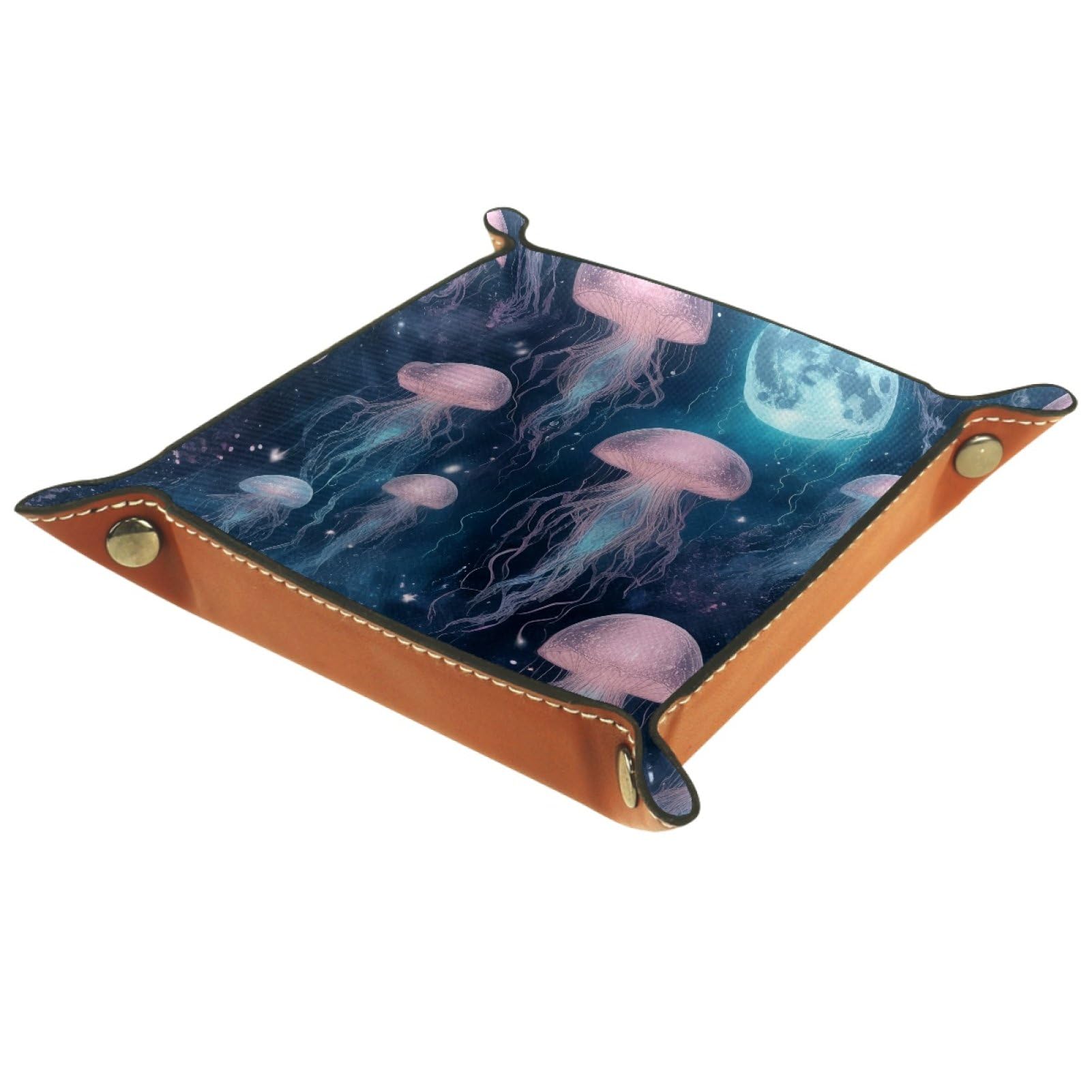 VAPOKF Jellyfish Moon Portable Folding Dice Rolling Tray, Microfiber Leather Dice Holder for Dice Games Like RPG, DND and Other Table Games