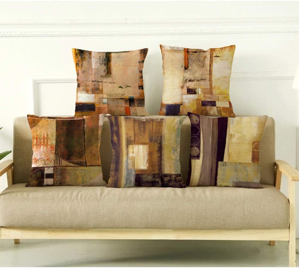 WOMHOPE Set of 4 Modern Vintage Geometric Decorative Throw Pillow Covers Pillow Cases Cushion Cases 18 x 18 Inch for Living Room, Couch and Bed (Blocks) - Image 6