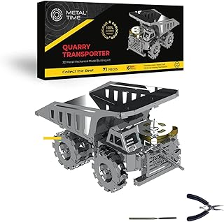 METAL-TIME Quarry Transporter Mining Truck, Mining Truck Model, Metal Model Kit, 3D Puzzle Building Crafts for Adults, Collectible Figurine, Stainless Steel DIY Construction with Toolbox, 71 Pieces.