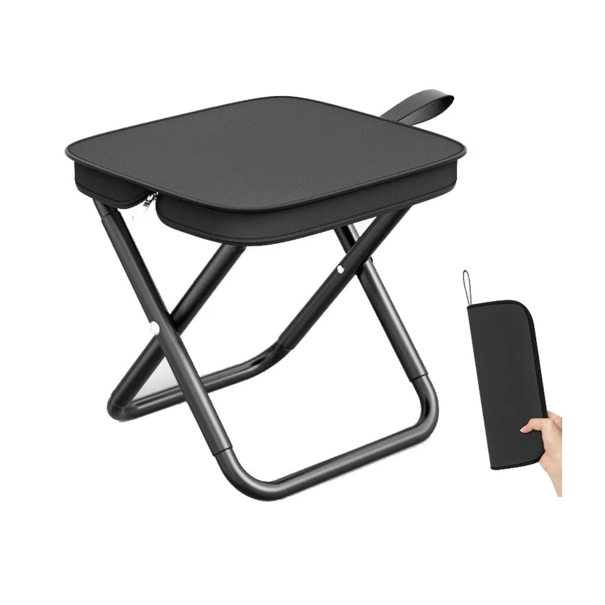 KHIZAR Portable Folding Stool 100kg Capacity Lightweight Travel Chair with Zipper Handbag Compact Foldable Seat for Camping Hiking Fishing Queue Outdoor Events Picnic Garden Stool (Black)-image-12