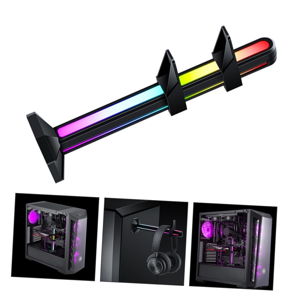 Hemobllo Supporto per Scheda Grafica Gpu Regolabile in Abs, Base Magnetica Nascosta, Sincronizzazione Scheda Madre, Design a Sezioni, per PC DIY Nero