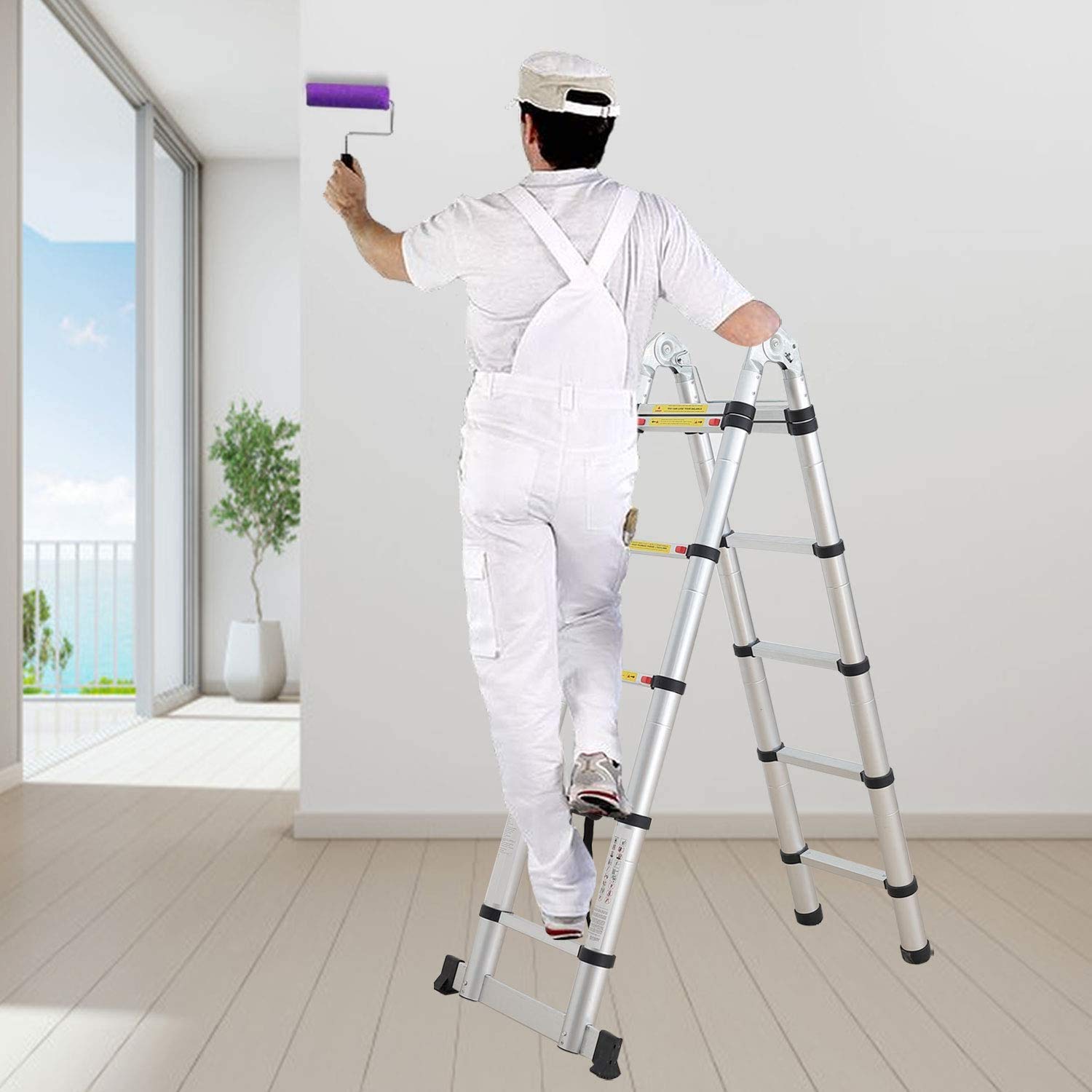 Todeco - Échelle Multifonction, Escabeau - Standards/Certifications: EN131 - Charge maximale: 150 kg - 3,8 mètre(s), Barre stabilisatrice, EN 131