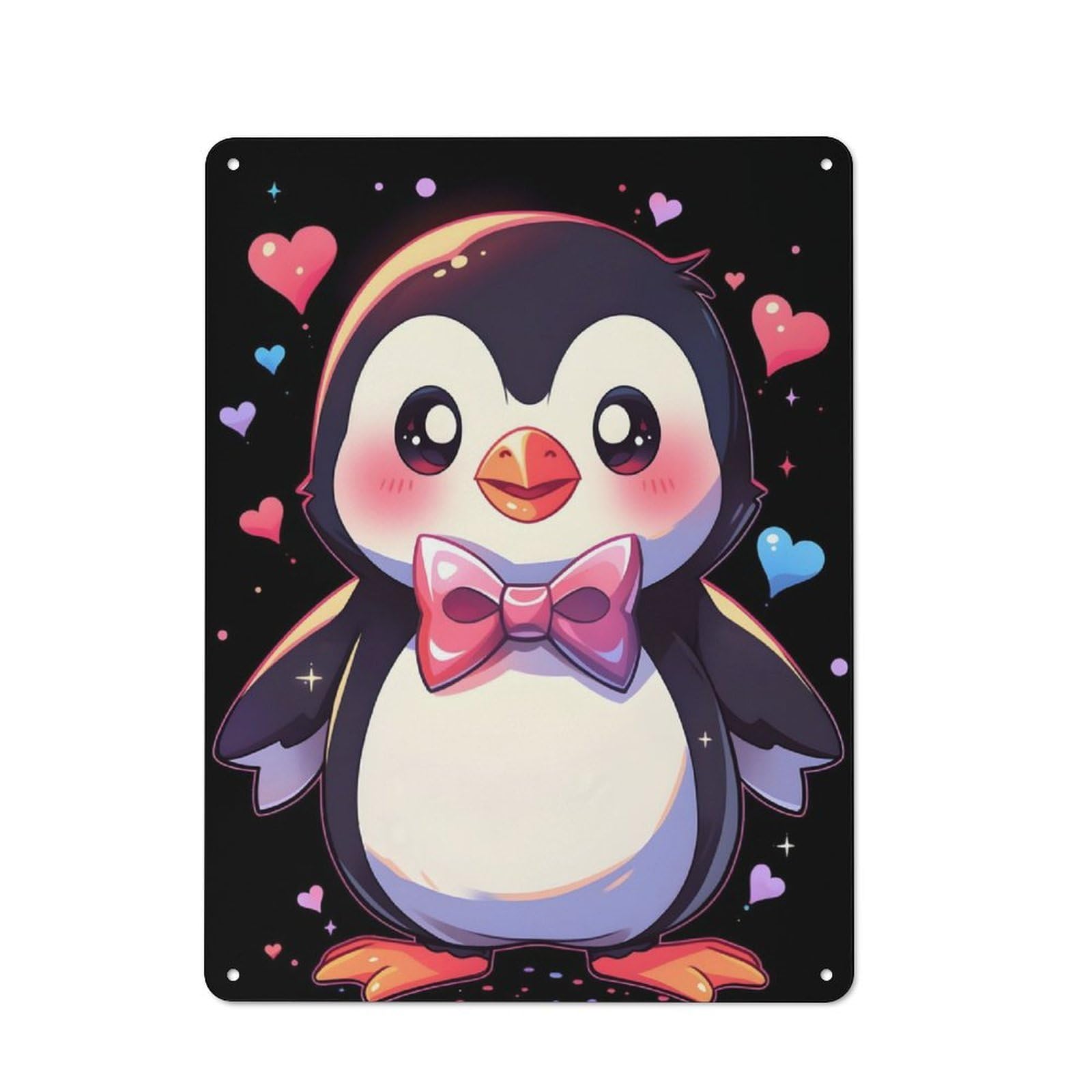 Junmoney Cute Penguin Bowtie Creative Metal Wall Decor 40X30cm, Metal Desk Wall Sign For Hobby Room, Office, Lounge Or Living Room
