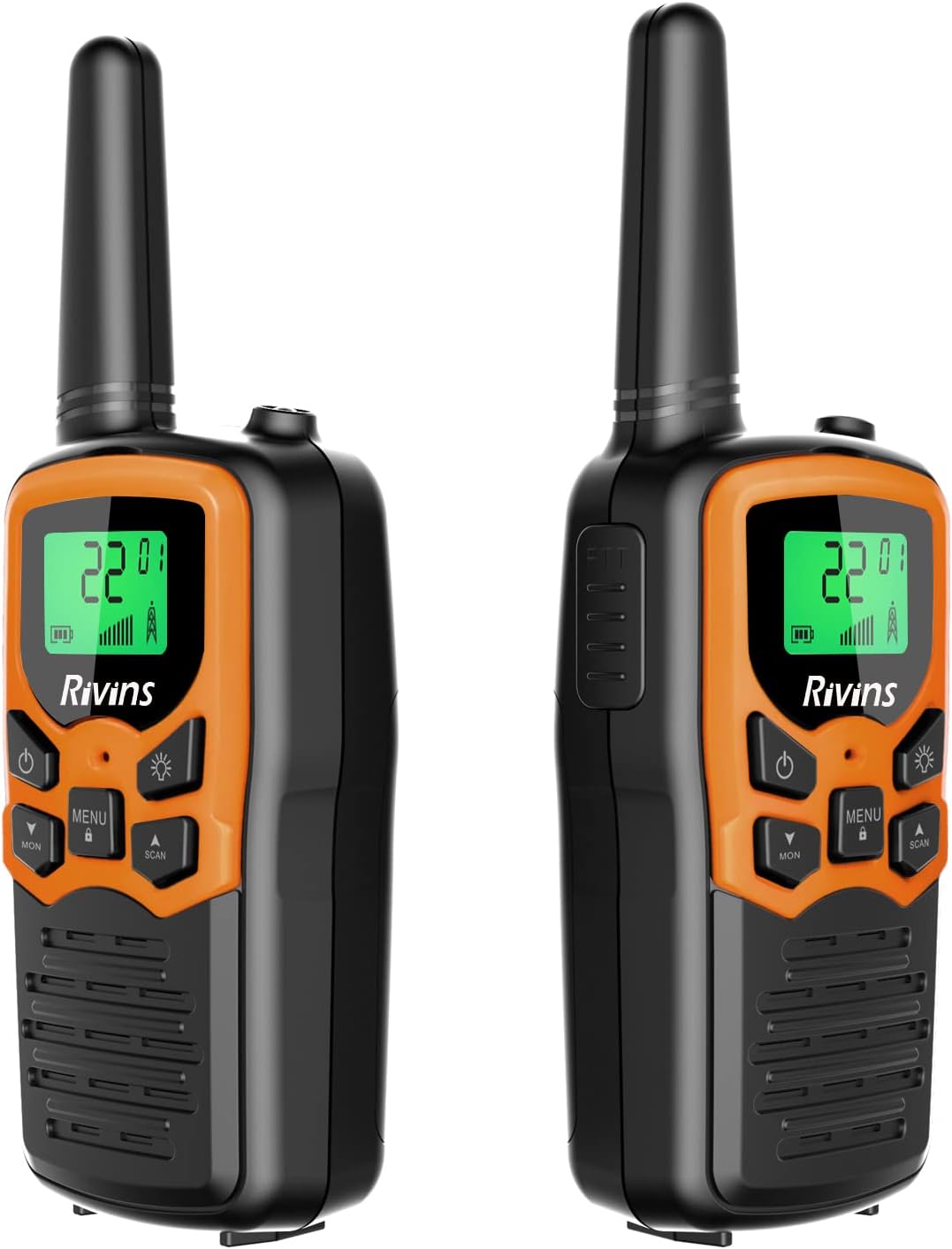 RV-7 Walkie Talkies for Kids 2 Pack 2-Way Radios 22 Channel FRS Kids Walkie Talkies UHF Handheld Walky Talky (Black/Orange)