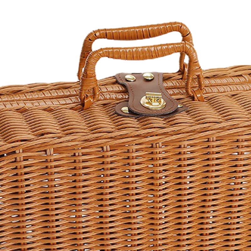 Restokki Geflochtener Aufbewahrungskorb, Panier Osier Weidenkorb mit Deckel Rattankorb für gewebte Picknickbox im Freien (L-Grundfarben)