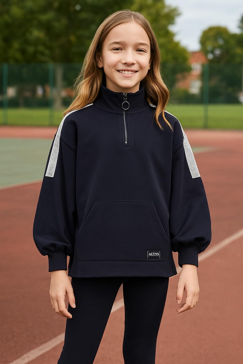 Generico Completo Sportivo Bambina con Felpa e Pantalone Leggings, Blu con Dettagli Grafici, Comodo e Versatile per Stagioni Fresche - Tuta Bambine e Ragazze 7732