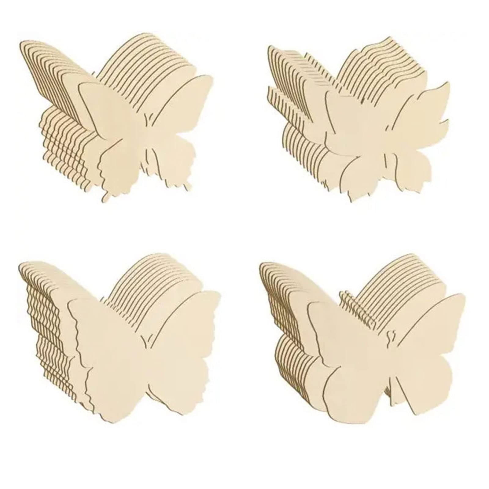Tsophreniq 48pcs Butterfly Wooden Slices Unfinished Wood Pieces Cutouts Wooden-Chips Painting Tags Wedding Home Wood Slices