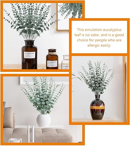 Miniatura 3 de Cabilock Decoración de interiores, 24 tallos de eucalipto artificiales, hojas de eucalipto falsas, ramas de hojas de tacto real, planta de eucalipto