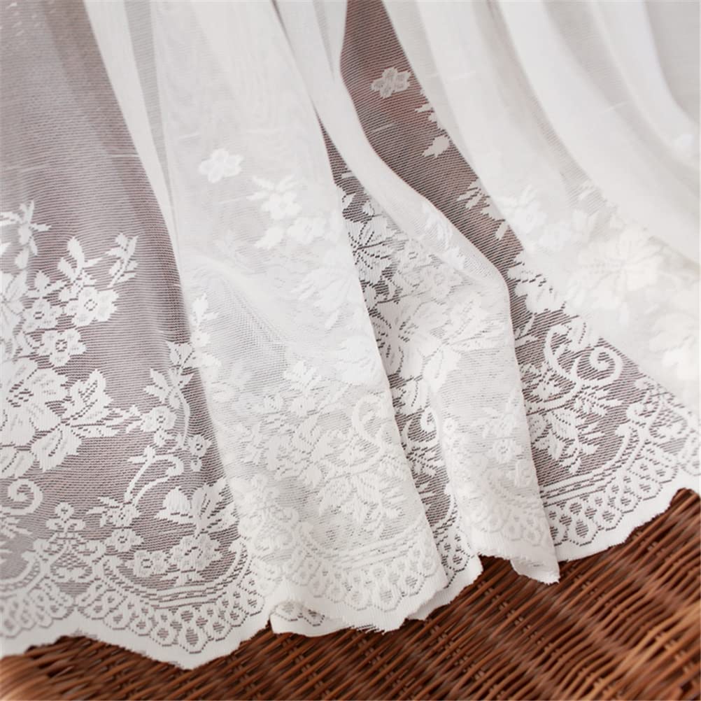 Tende corte, tende a mantovane, tenda corta in pizzo floreale con ricamo bianco, tenda romantica con asta a rete da caffè, piccola tenda for finestra da cucina e bagno(W x H 400x50cm)