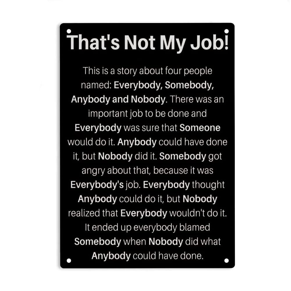 That'S Not My Job Everbody Somebody Anybody Nobody Sign Poster For Home Office Bedroom Outdoors Cafes Pub Wall Decor Plaque Signch Wall Decor Poster Metal Sign 8X12 Inches