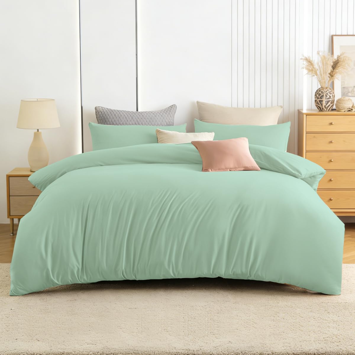 Soifox King Size Duvet Cover Set Duck Egg - Solid Soft Kingsize Duvet Cover 220 x 230 cm with 2 Pillowcases 50 x 75 cm, Microfiber Non Iron Bedding Duvet Set with Zipper Closure — image 1