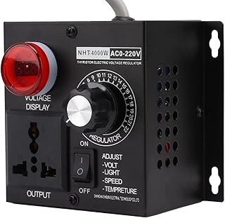 Electronic Voltage Regulator, Flame Retardant Metal Housing 4000 W SCR Electronic Voltage Regulator Rated Current 9A 100â€‘220V for Industrial Tools (US Plug)