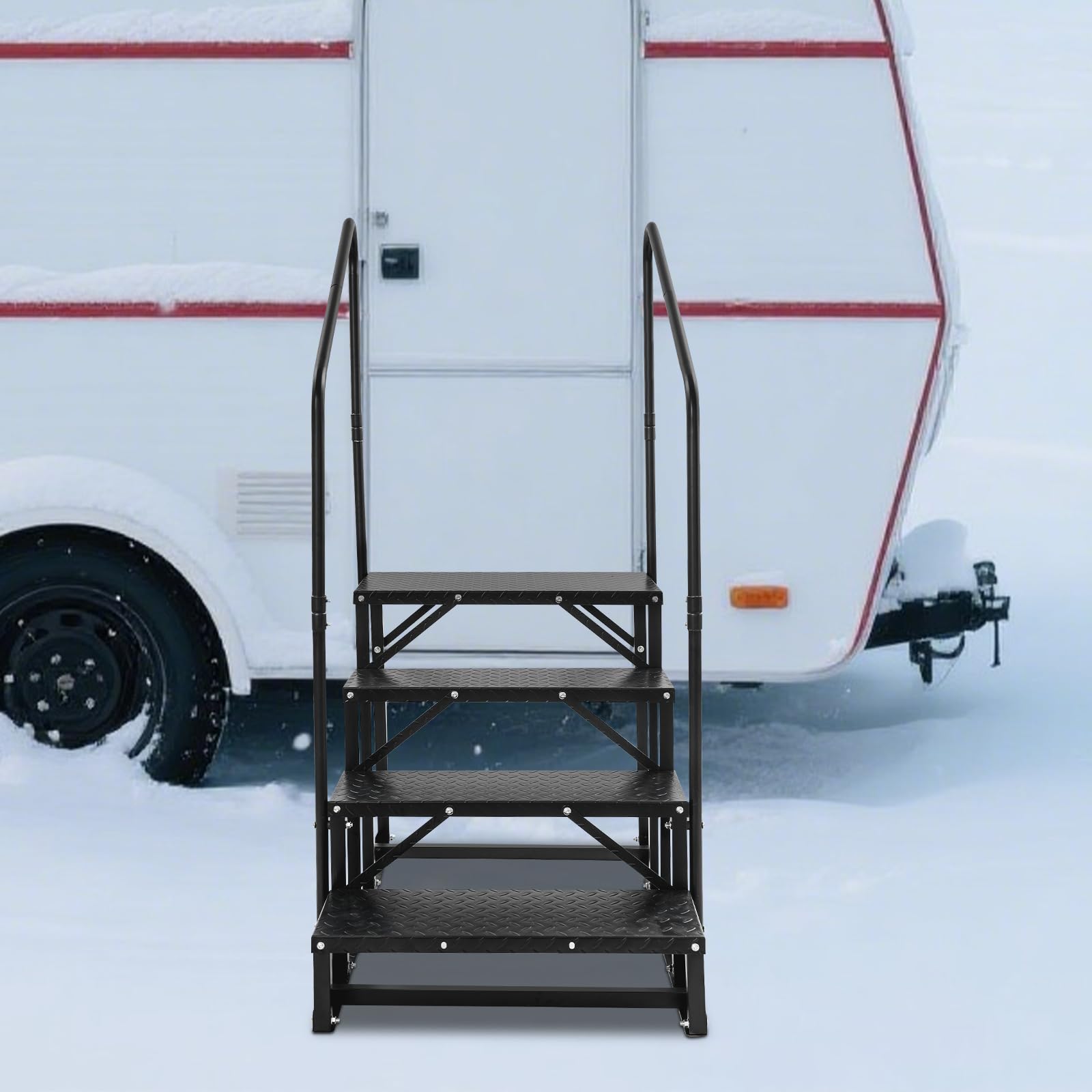 Scala a pioli a 4 gradini per camper, gradini per camper in acciaio al carbonio con corrimano, scala per piscina antiscivolo scala per animali domestici per roulotte, rimorchi, campeggio
