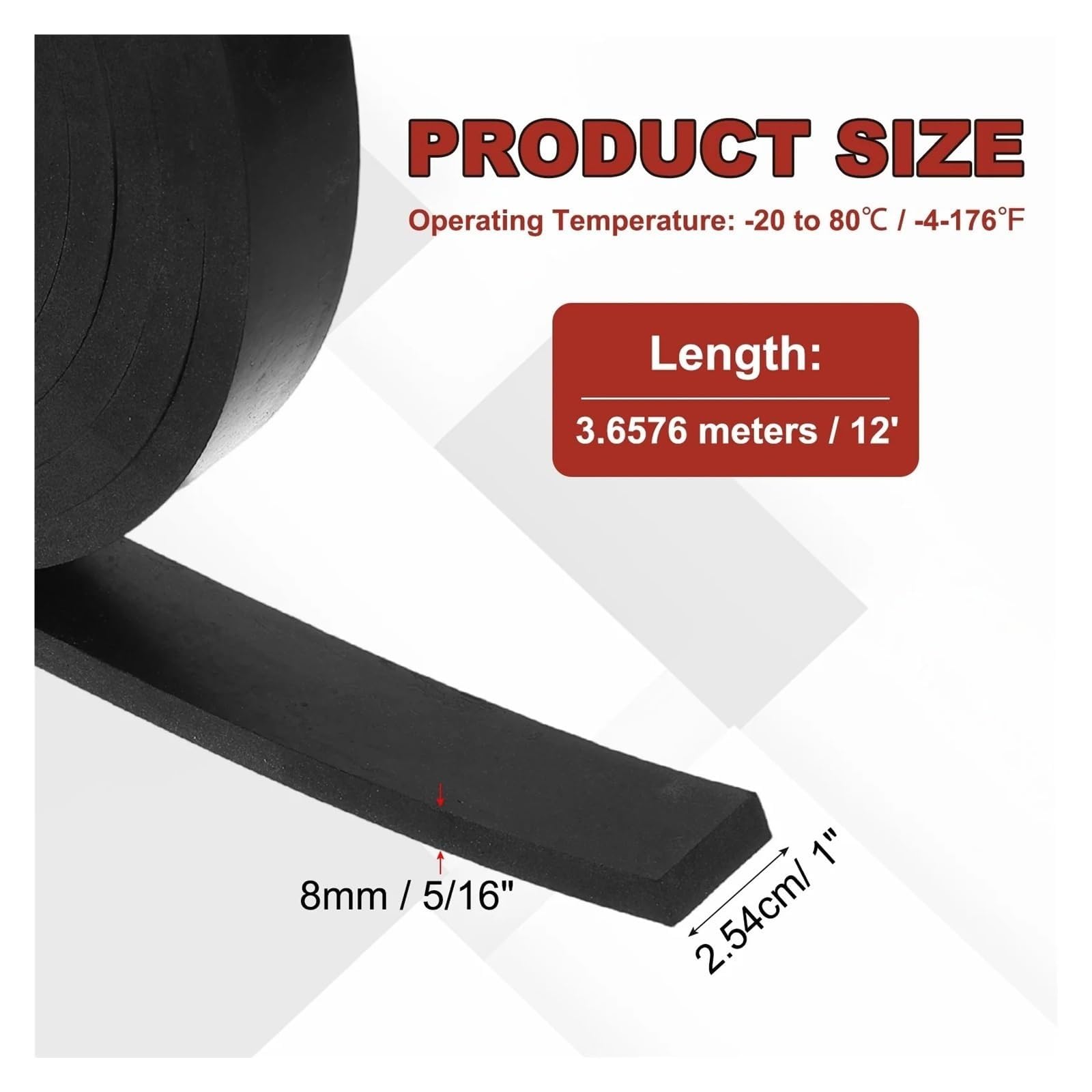 Strisce di gomma in neoprene Rotolo solido lungo 30,48 cm-609,6 cm for isolamento e smorzamento delle vibrazioni - 1 PZ(76.2cmx5.08cmx12mm)