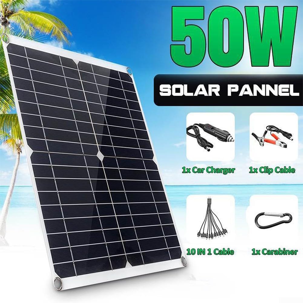 Lioaeust Solarpanel, 50 W, 12 V, Solarmodul-Set, Erhaltungsladegerät, Batterieladegerät, Wartung, Solarpanel für Boot, Wohnmobil, Schwarz, Modern, 19,9% Effizient