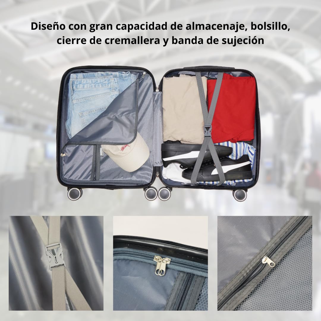 Genérico WSPack Maleta de Cabina 55x40x20 cm | Maleta de Mano ABS Rígida | con 4 Ruedas Dobles Giratorias 360° (Black)