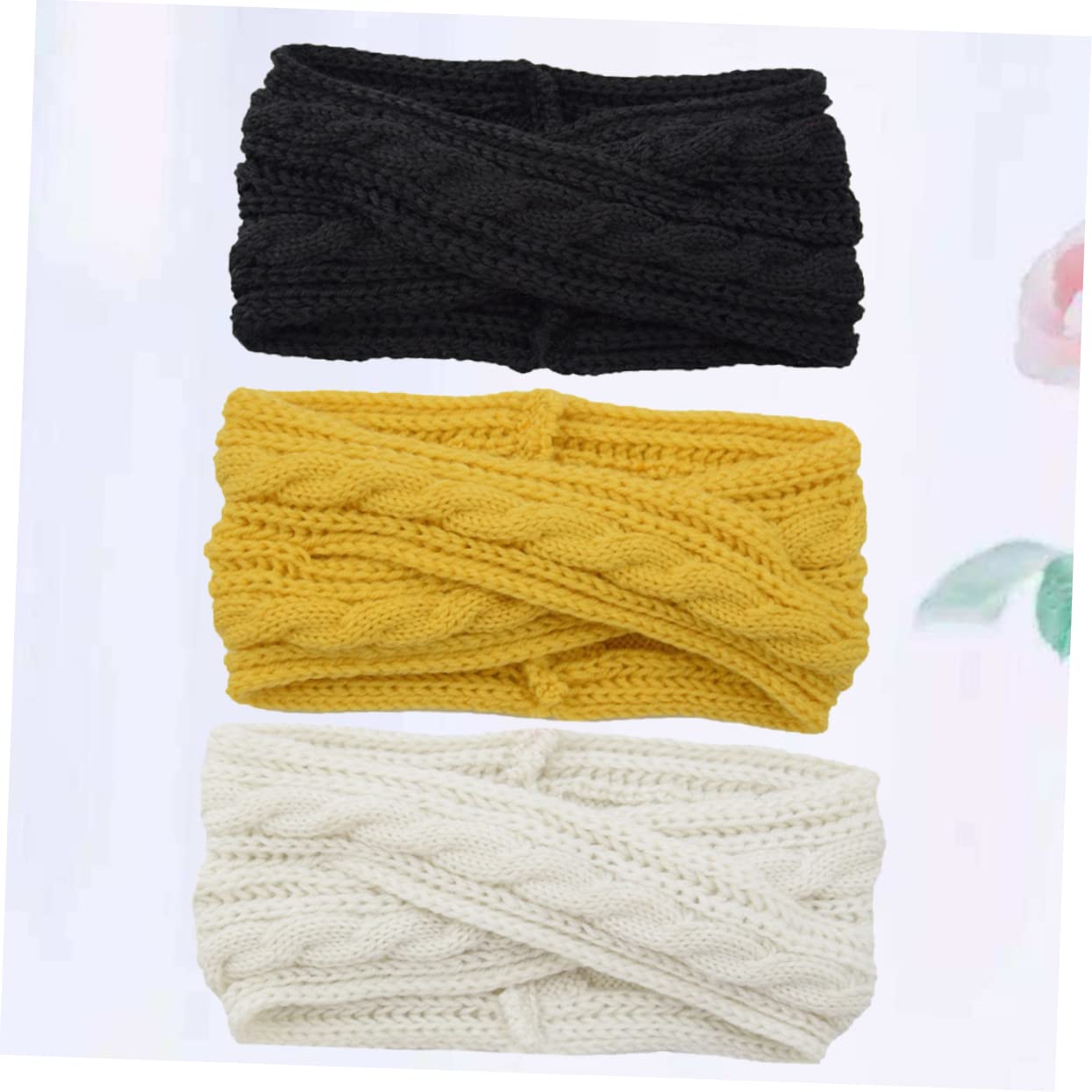 FRCOLOR 6pezzi Fasce Per Lana Tricotata Di Cerchietti Incrociati Nero Bianco e Giallo Per Donne Accessori Versatili Per Acconciature e Benessere Per Trucco e Spa