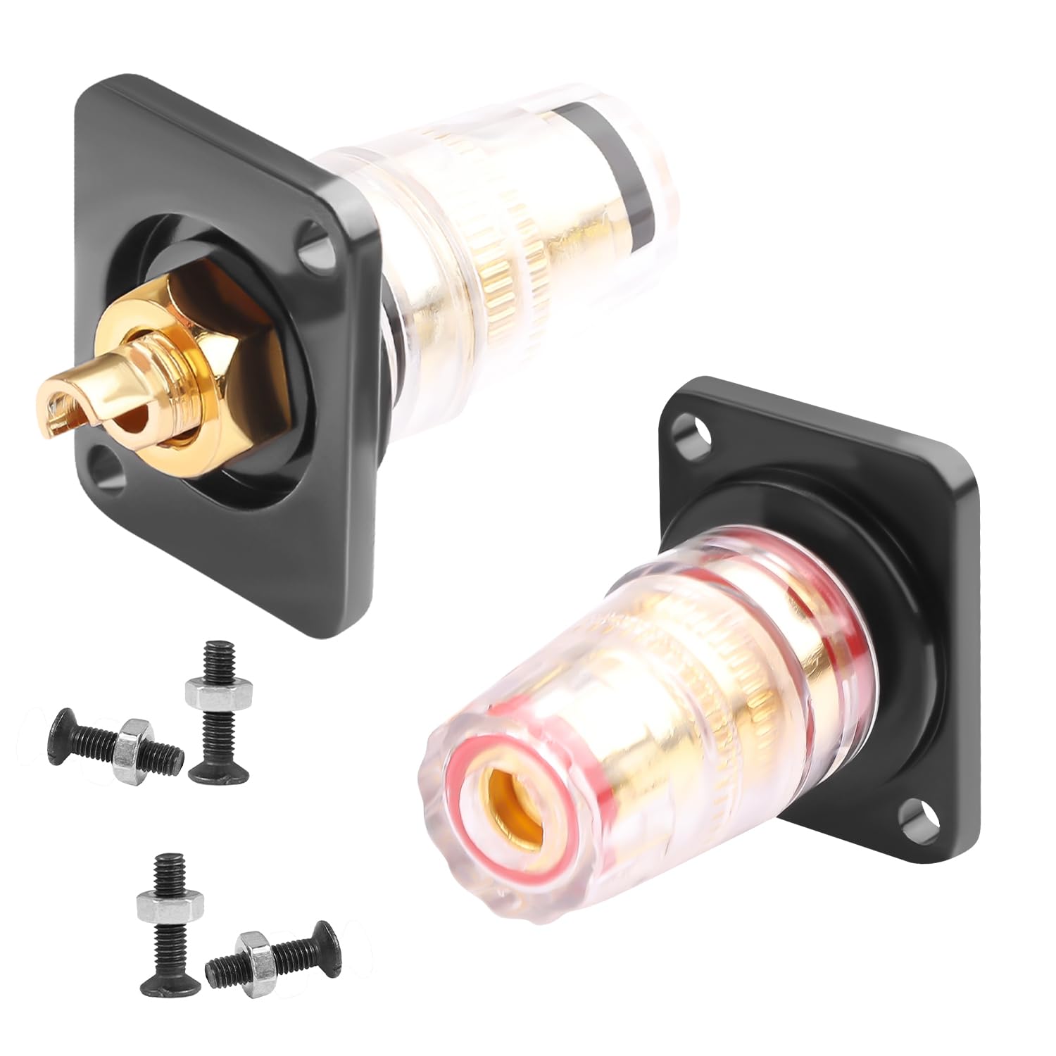 QIANRENON Speaker Large Terminal Block Panel Mount Adaptor High Power Amplifier Terminal Block Bulkhead Mount Connector Socket 4mm Banana Plug Jack Red Black Binding Post Transparent Insulated