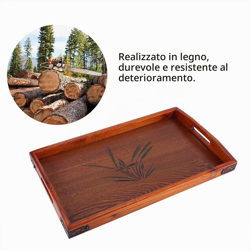 45 * 27 * 3cm Vassoio da Tè in Legno Bambù Mini Vassoio da Tavola Tavolo da tè Forma Rettangolare Massiccio Tè Caffè Snack Food Pasti Vassoio Piastra Ristorante Vassoi Con Maniglia per Casa Ufficio