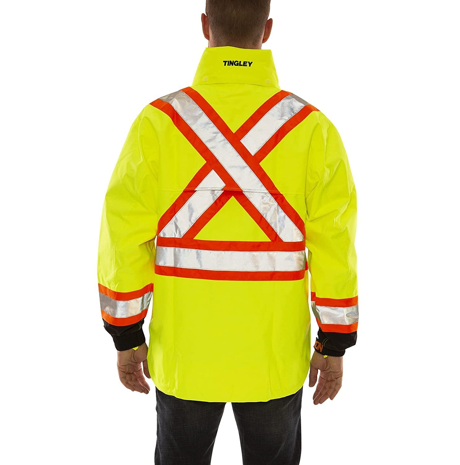 Tingley J24122C.LG Icon X-Back Jacket With Detachable Hood, Large, High Visibility Fluorescent Yellow Green/Black