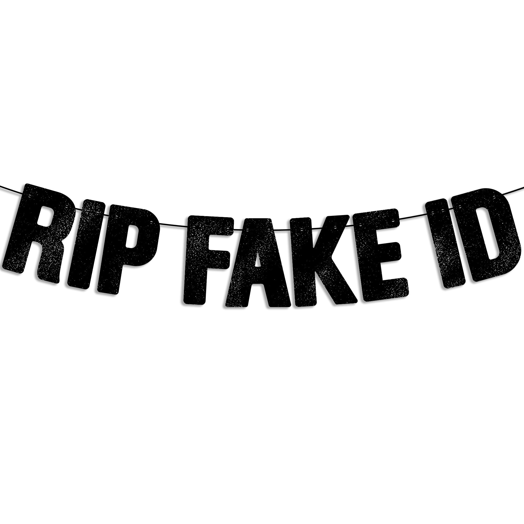 Pre-Strung Rip Fake Id Banner - Black Glitter, Happy 21st Birthday Party Decorations for Him/Her, Funny 21 Year Old Anniversary Decor Bday Sign Gifts for Men/Women