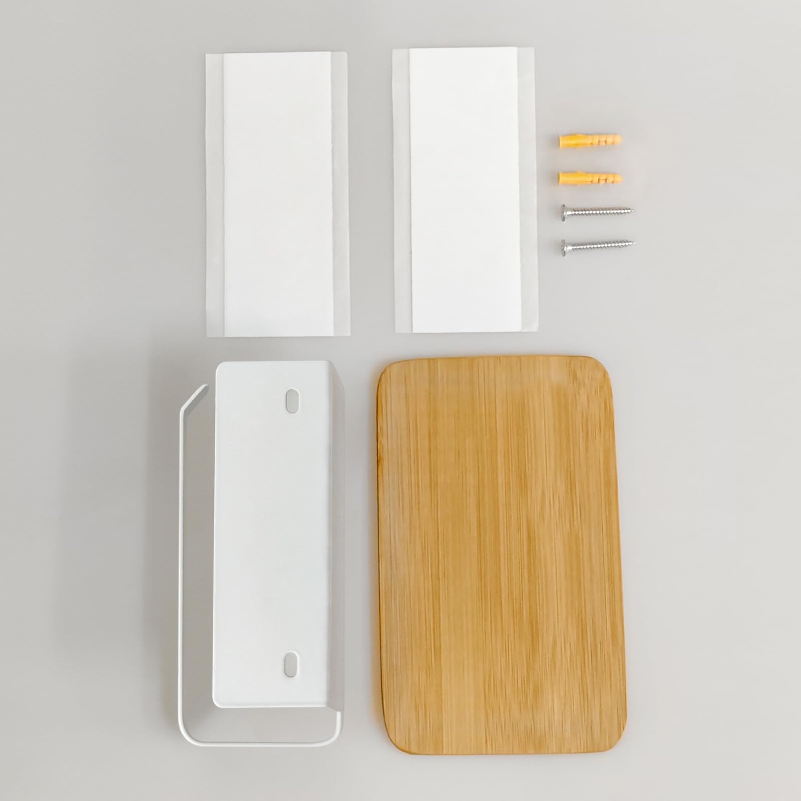 Porte Rouleau Papier Toilette Adhesif sans Percage Derouleur WC Murale avec Étagère en Bambou 2 en 1 Support Papier Toilette Mural avec Perçage Blanc