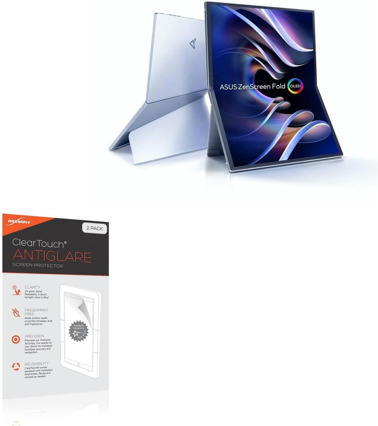 BoxWave Screen Protector Compatible with ASUS ZenScreen Fold - ClearTouch Anti-Glare (2-Pack), Anti-Fingerprint Matte Film Skin